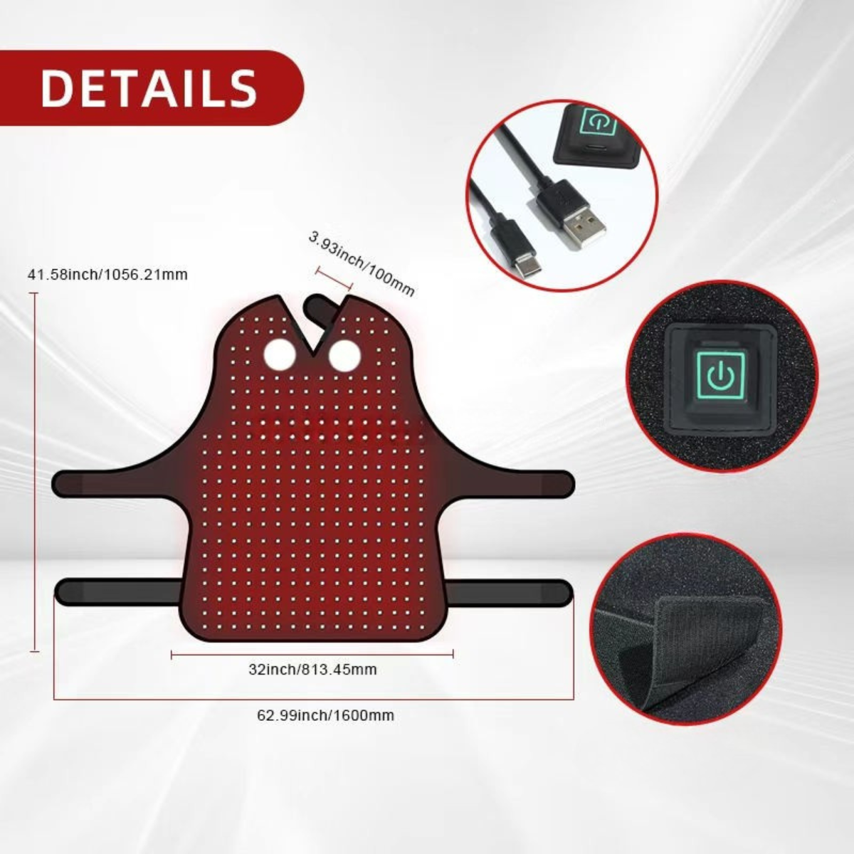 Infrarot-Gürtel Kopf Pferd groß– 660nm & 850nm – Kabellos – Größe: 81cm x 105cm